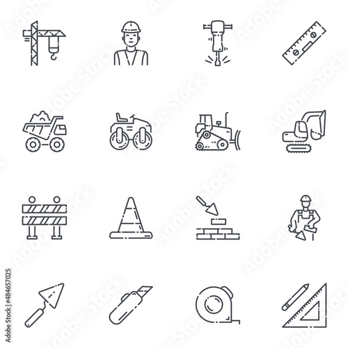 Set of vector construction line icons isolated