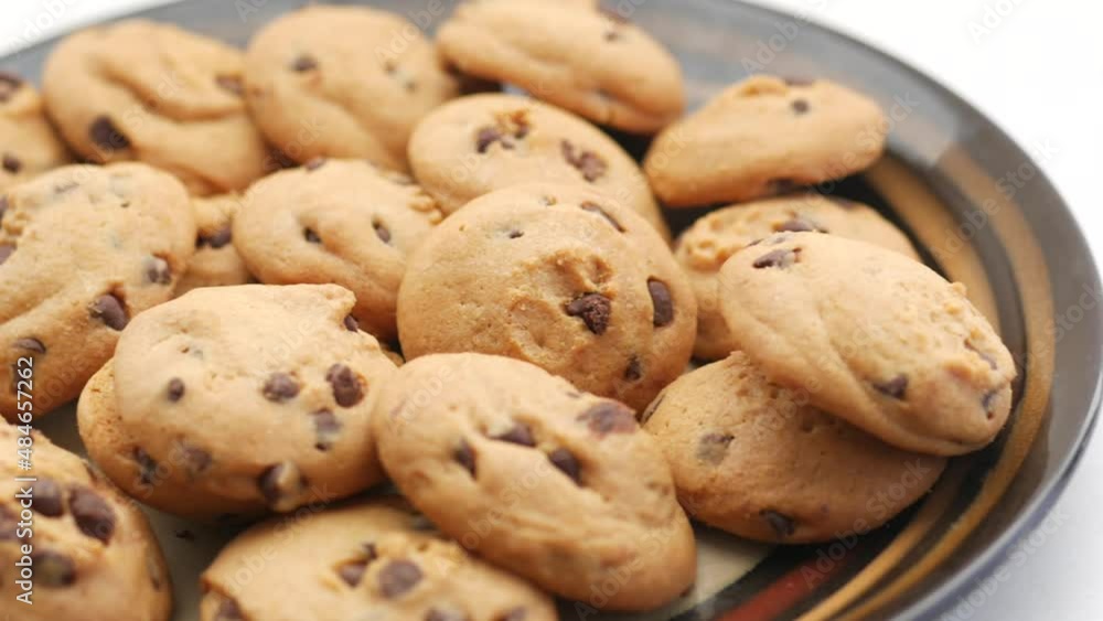 chocolate chip cookies on table close up chocolate chip cookies on table close up
