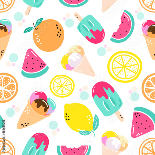 Seamless pattern fruits, Ice-cream, and fruits in summer festival 