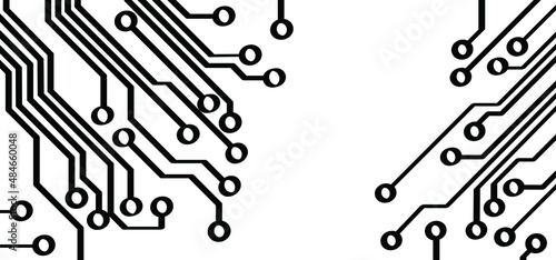 Cartoon circuit board or electronic motherboard. lines and dots connect. Vector comic technology data. Electrical board. digital tech. cpu, PCB printed circuit. For chip and process. Input or output.