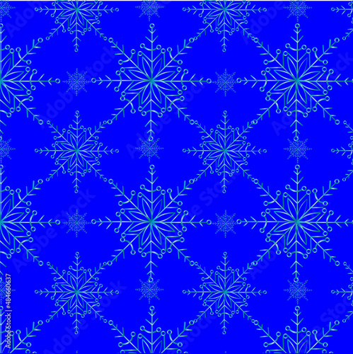 Seamless vector pattern with shiny snowflakes on a blue background.For packaging,wallpaper,paper,textile,background,cover.