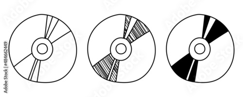 Set of hand drawn vector CDs and DVDs in doodle cartoon style