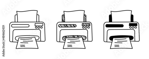 Set of hand drawn vector Printer in doodle cartoon style