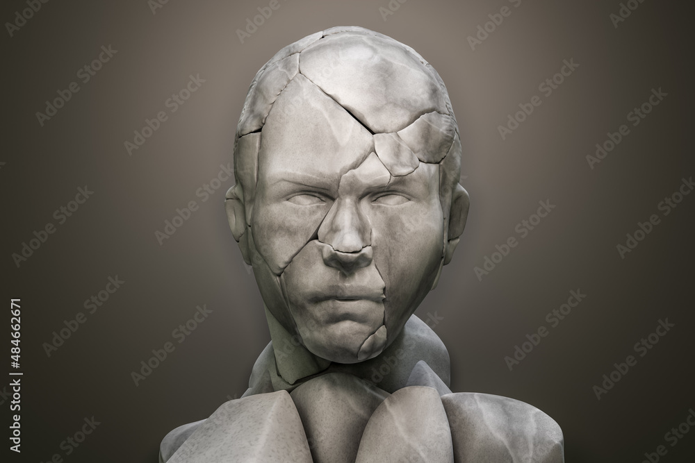 fractured male stone head