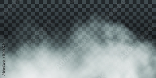 White fog texture isolated on transparent background. Steam special effect. Realistic vector fire smoke or mist PNG