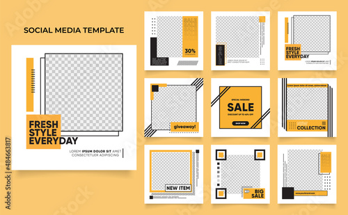 social media template banner blog fashion sale promotion. fully editable instagram and facebook square post frame puzzle organic sale poster. fresh yellow element shape vector background