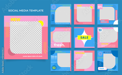 social media template banner blog fashion sale promotion. fully editable instagram and facebook square post frame puzzle organic sale poster. fresh colorful element shape vector background