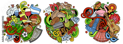 Argentina cartoon vector doodle designs set.