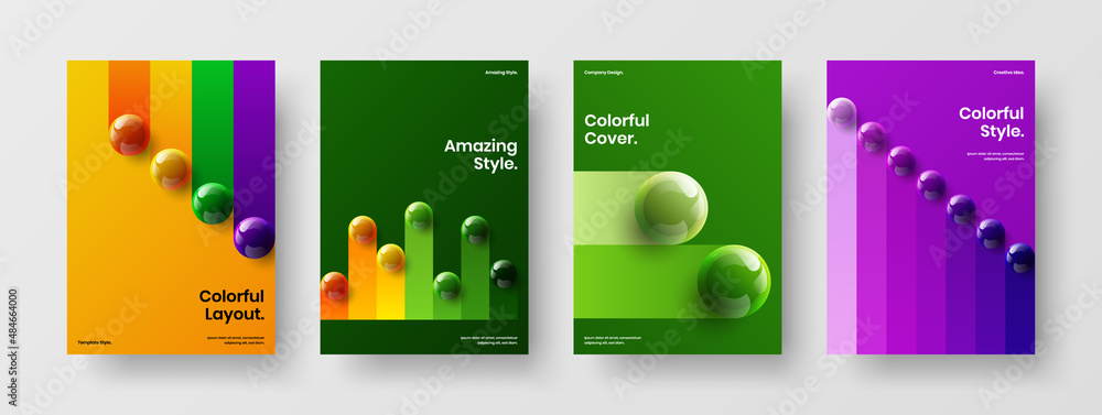 Amazing realistic balls presentation layout bundle. Minimalistic catalog cover A4 vector design concept collection.