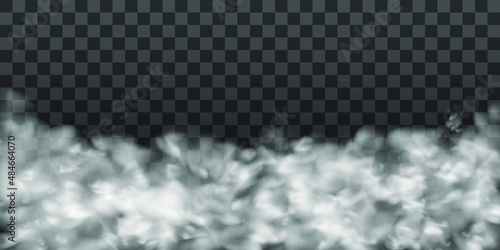 White fog texture isolated on transparent background. Steam special effect. Realistic vector fire smoke or mist PNG