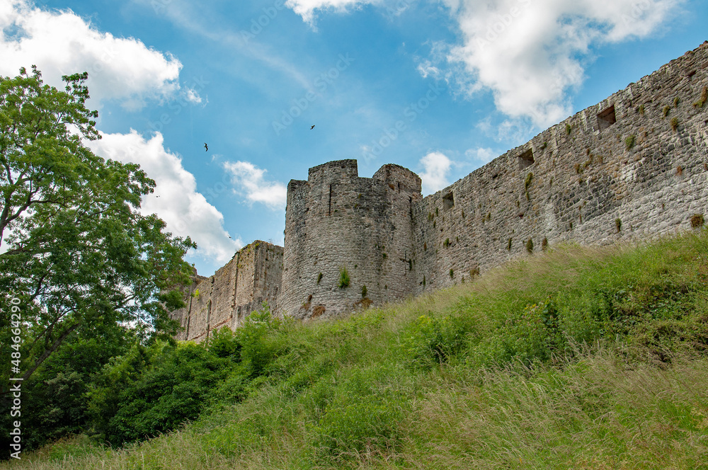 Chepstow town and castle in the summertime.