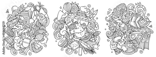 Australia cartoon vector doodle designs set.