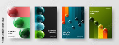 Abstract presentation vector design template set. Colorful realistic spheres corporate cover concept composition. © kitka