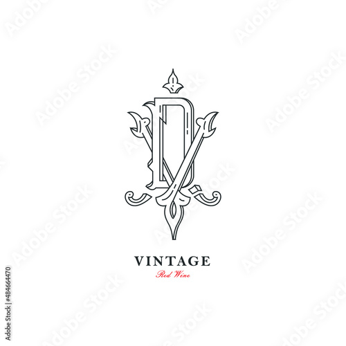 Letter V and D vintage logo for luxury wine brand.