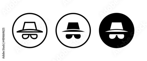 Avatar man in a hat icons , Secret service agent, Spy man icon Wanted button, vector, sign, symbol, logo, illustration, editable stroke, flat design style isolated on white