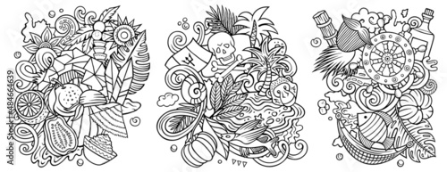 Barbados cartoon vector doodle designs set.
