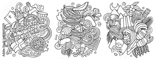 Dominican Republic cartoon vector doodle designs set.