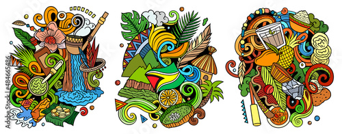 Guyana cartoon vector doodle designs set.
