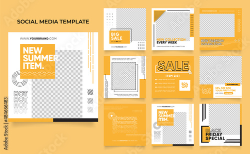 social media template banner blog fashion sale promotion. fully editable instagram and facebook square post frame puzzle organic sale poster. fresh yellow element shape vector background
