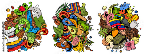 Venezuela cartoon vector doodle designs set.