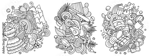 Venezuela cartoon vector doodle designs set.