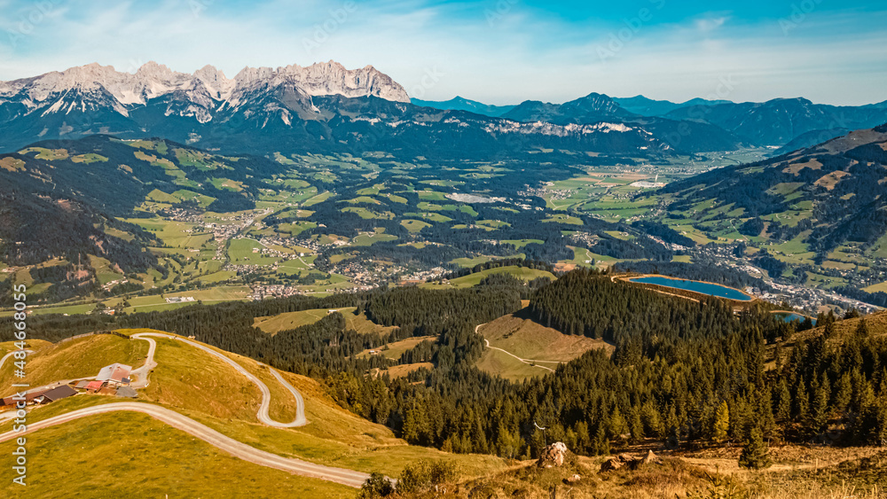 Beautiful alpine summer view at the famous Fleckalm near Kitzbuehel, Tyrol, Austria
