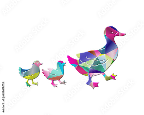 ducks birds Low Poly Multicolored Retro illustration