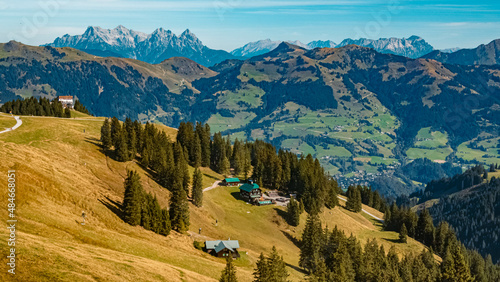 Beautiful alpine summer view at the famous Fleckalm near Kitzbuehel, Tyrol, Austria photo