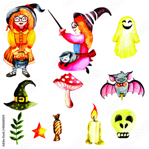 watercolor halloween characters set