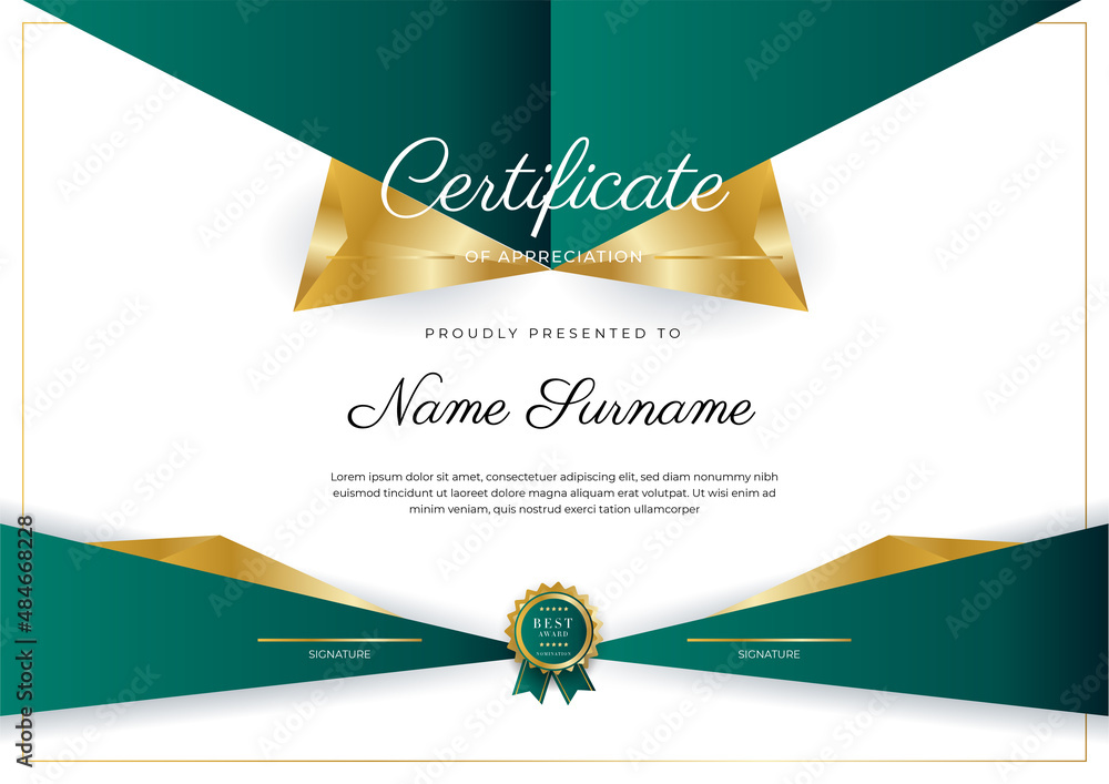 Modern dark green and gold business certificate design template in ...