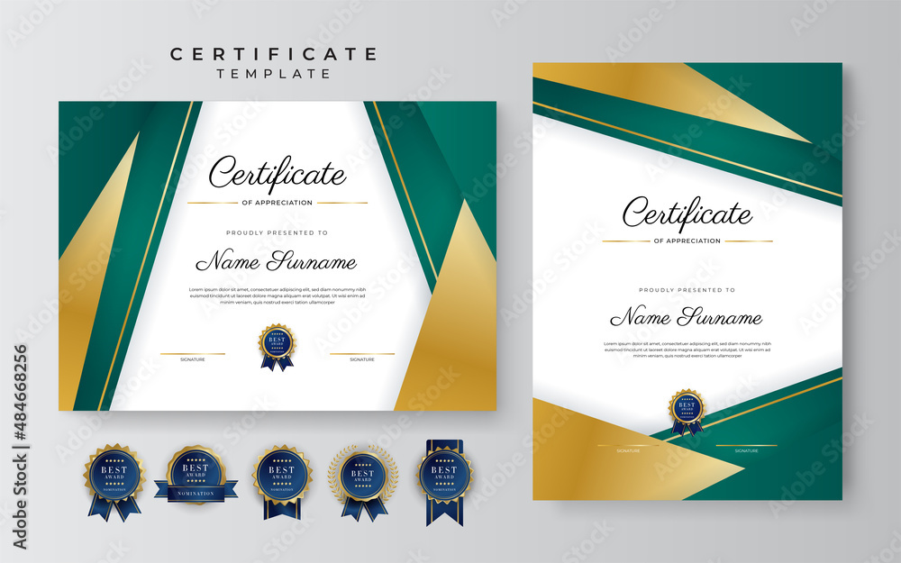Modern dark green and gold business certificate design template in ...