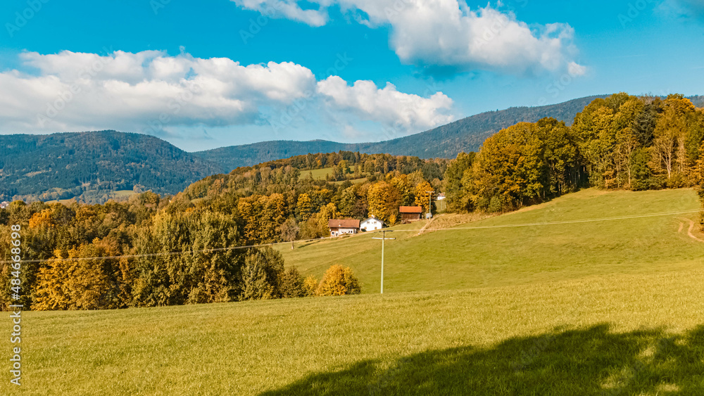 Beautiful autumn or indian summer view near Bernried, Bavarian forest, Bavaria, Germany