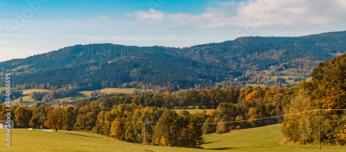 Beautiful autumn or indian summer view near Bernried, Bavarian forest, Bavaria, Germany photo