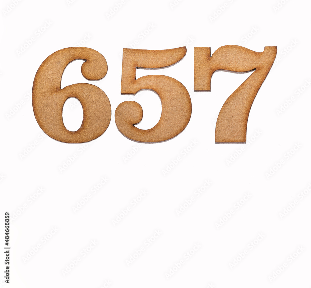Number 657 - Piece of wood isolated on white background Number 657 - Piece of wood isolated on white background