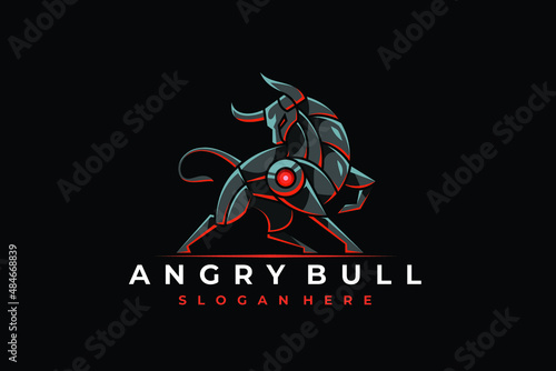 Modern Mecha Robotic Angry Bull Logo Design Icon
