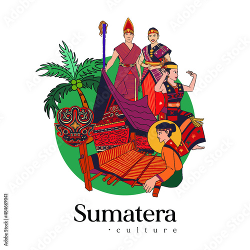 Set bataknese sumatera Illustration. Hand drawn Indonesian cultures background photo