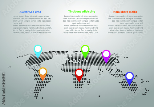 World Map Dotted Vector With Markers