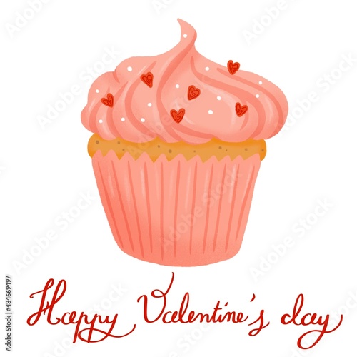 Cup cake rose avec des petits c  urs en sucre pour la saint Valentin 