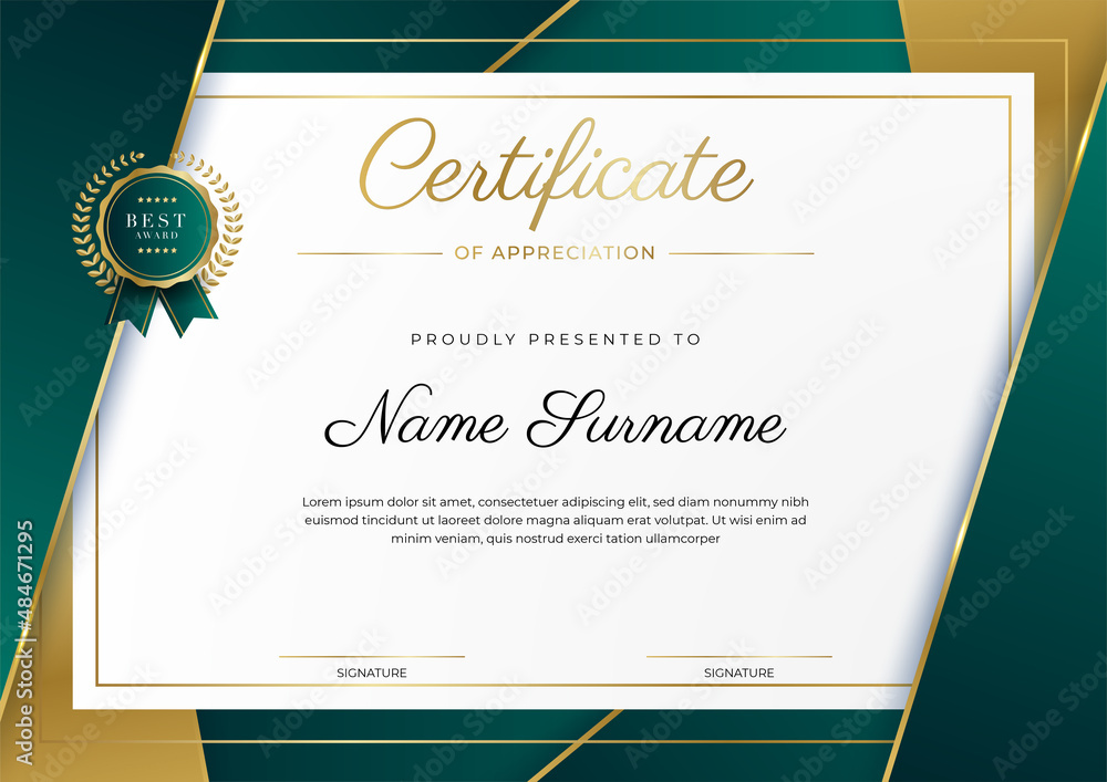 Modern dark green and gold business certificate design template in ...