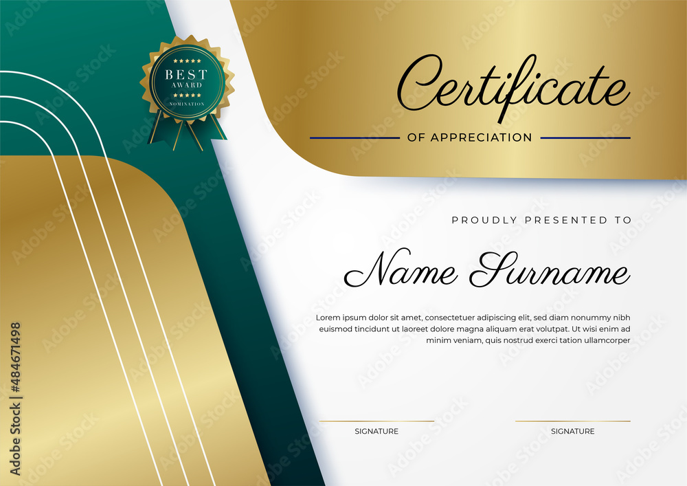 Modern dark green and gold business certificate design template in ...