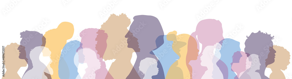 People stand side by side together. Flat vector illustration. - obrazy, fototapety, plakaty 