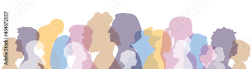 People stand side by side together. Flat vector illustration.