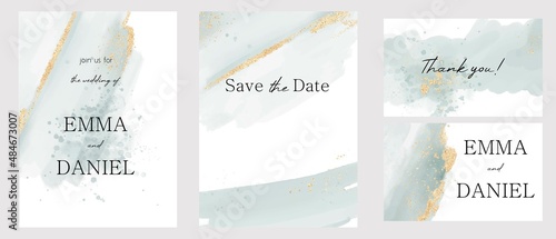 Set of vector watercolour universal backgrounds with glitter and copy space for text. Wedding invitation template