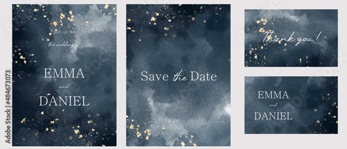 Set of vector watercolour universal backgrounds with glitter and copy space for text. Wedding invitation template