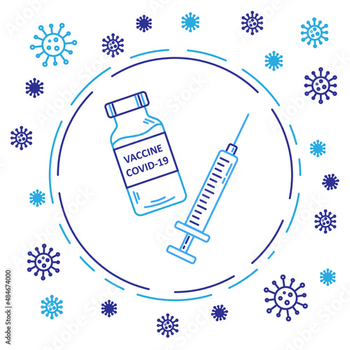 Coronavirus vaccine and syringe protect against Covid-19.