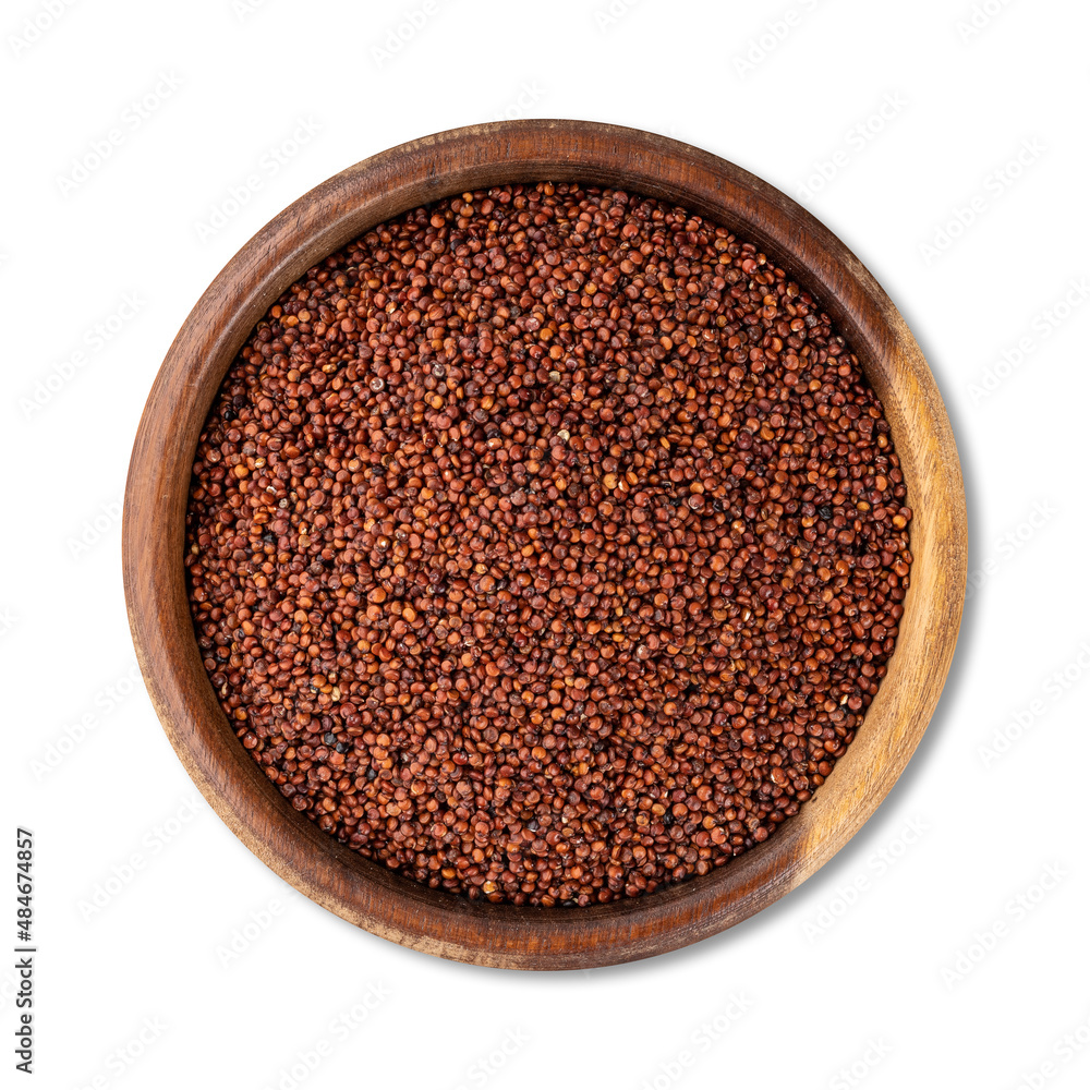 Raw red quinoa in a bowl isolated over white background Raw red quinoa in a bowl isolated over white background