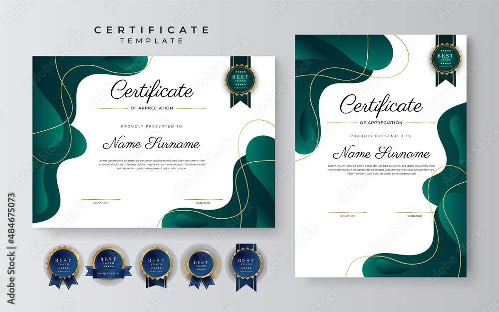 Modern dark green and gold business certificate design template in ...