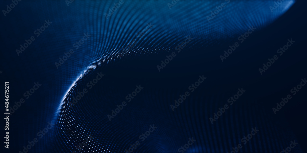Abstract digital wave technology with flowing particles. Connection ...