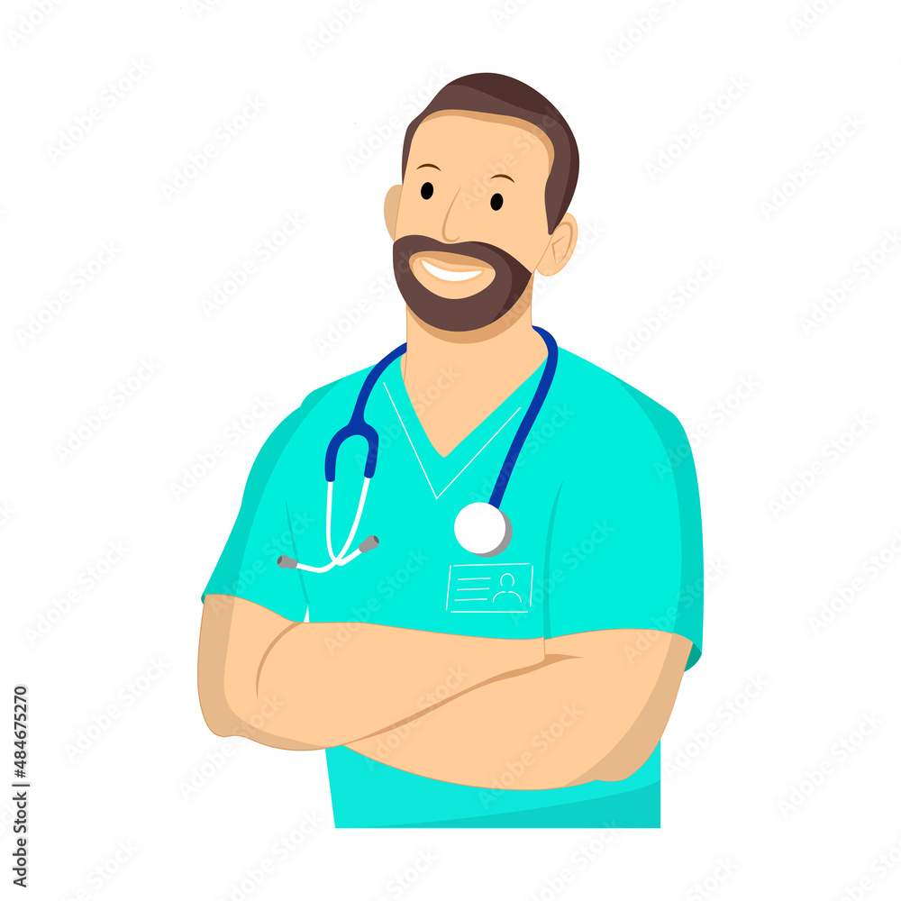 smiling doctor with stethoscope in green medical uniform smiling doctor with stethoscope in green medical uniform