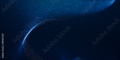 Abstract digital wave technology with flowing particles. Connection lots and line on dark background. beautiful technology corporate concept background.	